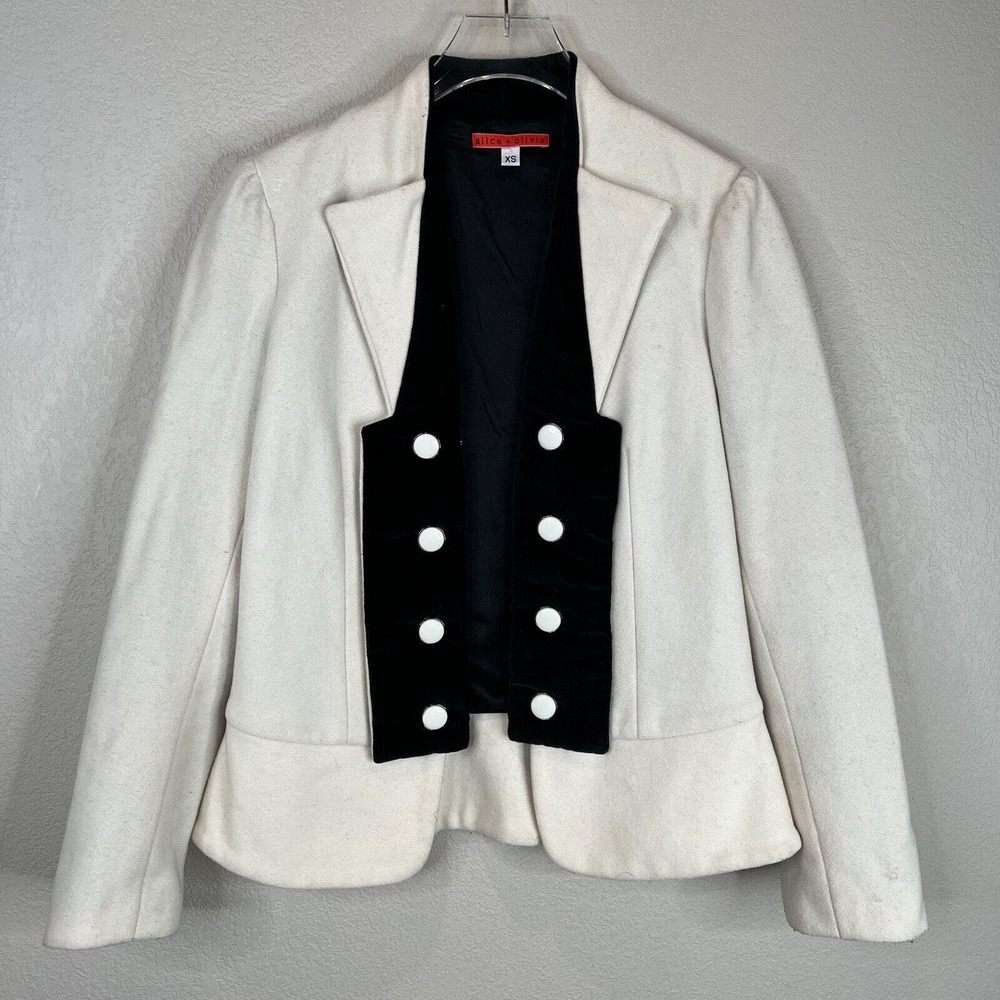 Alice & Olivia Women's Tuxedo Style Military Blazer Jacket White‎ Black Size XS